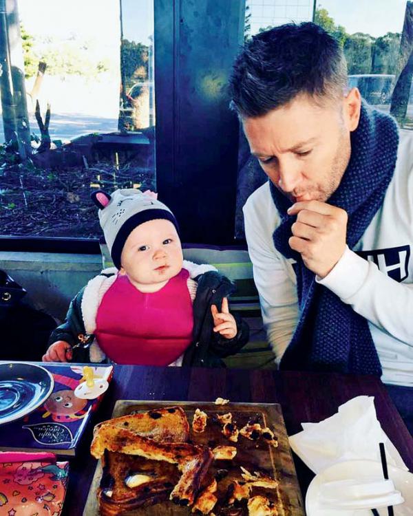 Wife Kyly reveals how Michael Clarke tries to avoid changing daughter's diapers