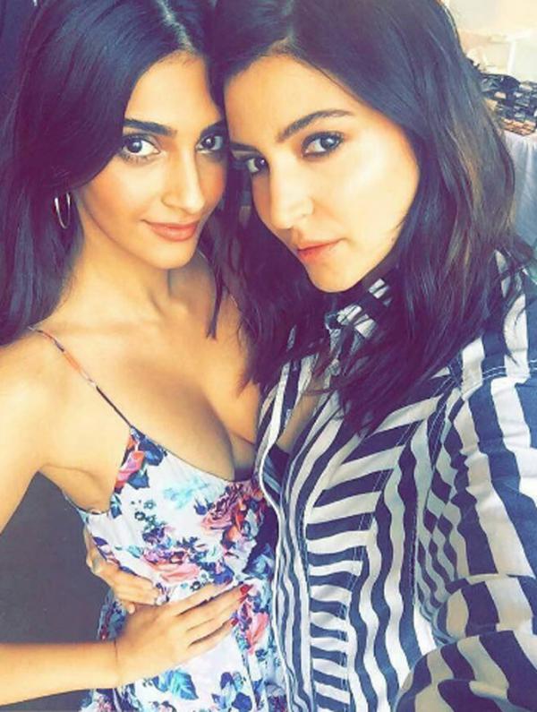 Sonam Kapoor and Anushka Sharma share a 'selfie' from the sets of Dutt biopic