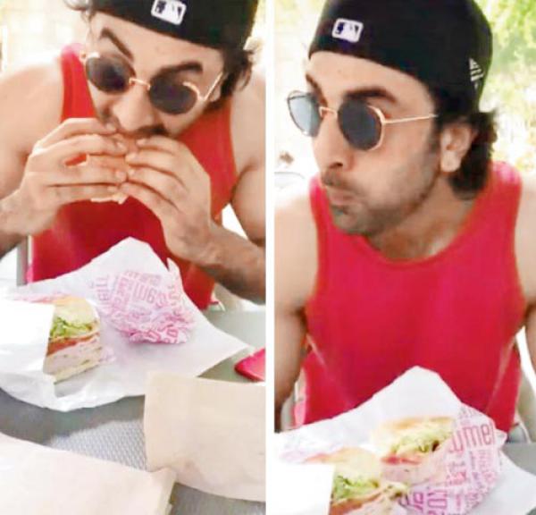 Hungry Ranbir Kapoor gorges on burger on sets of Sanjay Dutt biopic