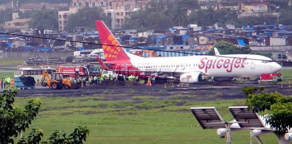 Spicejet flight skids at Mumbai airport runway, stuck in mud