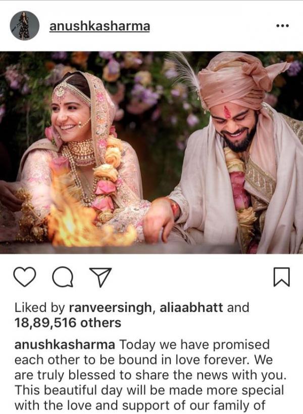 Anushka Sharma's ex-beau Ranveer Singh likes all her wedding pictures