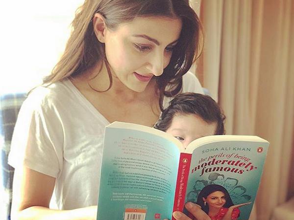 This picture Inaaya Kemmu reading mommy Soha Ali Khanâs book is adorable 