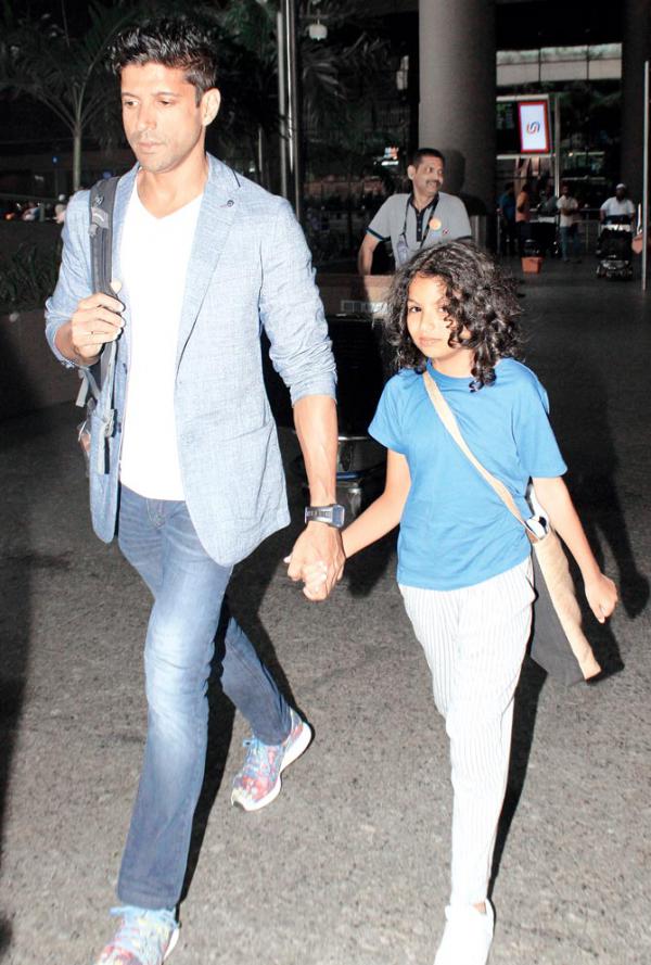 Spotted: Farhan Akhtar with daughter Akira at Mumbai airport