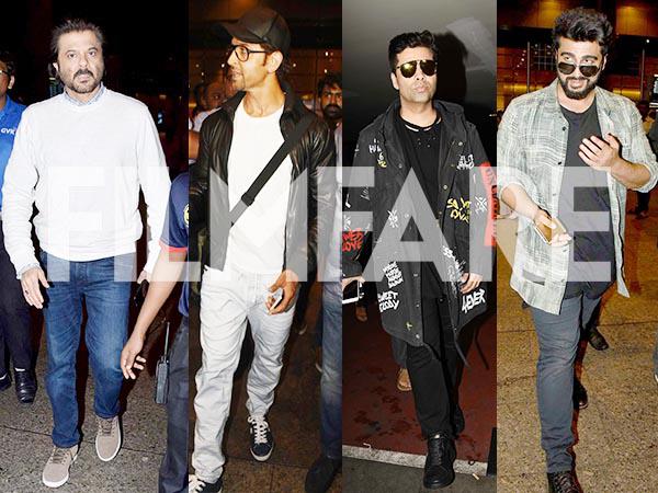 Hrithik Roshan Karan Johar Arjun Kapoor and Anil Kapoor snapped at the airport 