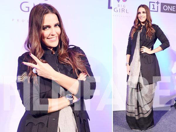 Neha Dhupia looks like a boss lady as gives a new twist to the saree 