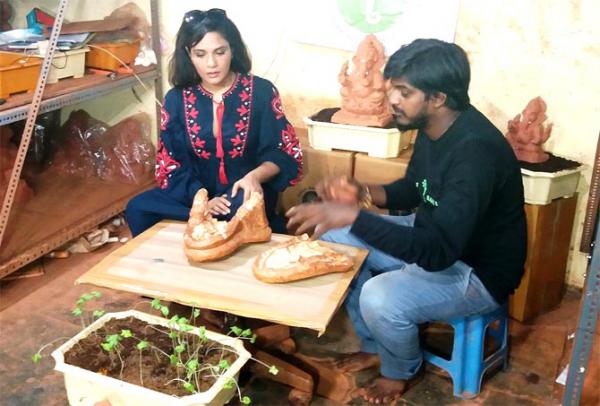 Richa Chadha builds eco-friendly Ganpati idol