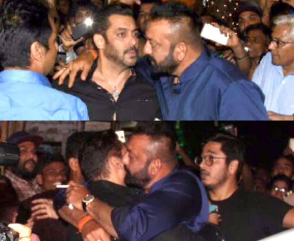  BHAI MEETS BABA: Salman Khan and Sanjay Dutt hug it out during Ganpati celebrations at Ambani residence 
