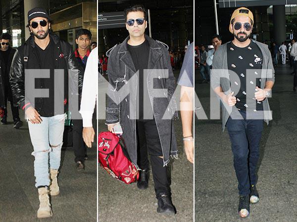Ranbir Kapoor Karan Johar and Ayushmann Khurrana rock black at the airport 