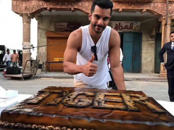 WOW! Angad Bedi cuts a gigantic cake, featuring Salman Khan, after wrapping up shoot for Tiger Zinda Hai 