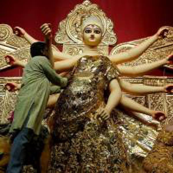Devotees adorn 22kg gold saree on Goddess Durga#39;s idol