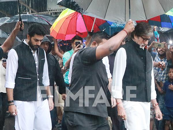 Amitabh Bachchan and Abhishek Bachchan arrive for Shashi Kapoors funeral 