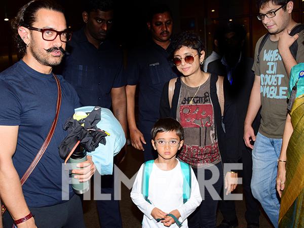 Aamir Khan snapped with Kiran Rao and his sons Azad Rao Khan and Junaid Khan 