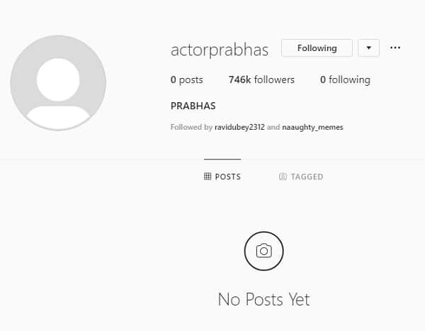 Prabhas makes an Instagram debut, gets over 7 lakh followers in a day without a single post!